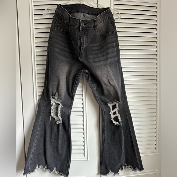 High Waist Distressed Flare Jeans Size 12 - Picture 1 of 5